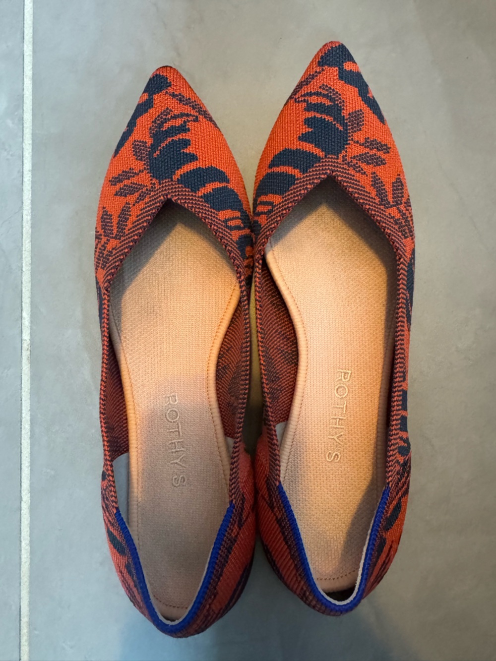 Rothy's Orange and Navy Patterned Pointed-Toe Flats